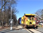 Conrail and Chessie System Cabooses on the rear of the Susquehanna TFT train while it is stopped at Wortendyke depot